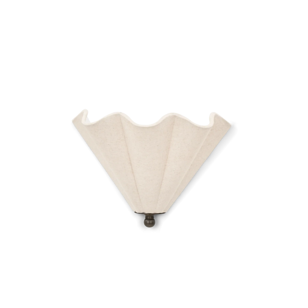 Athena linen scalloped wall light with bronze accents on white background
