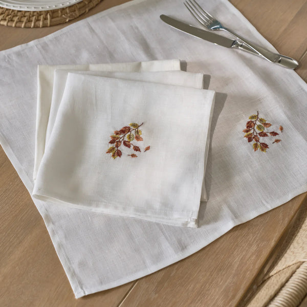 Autumn Falling Leaf Embroidered Napkin, Set of 4
