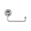 Chrome loo roll holder with embossed wall fitting against a white background
