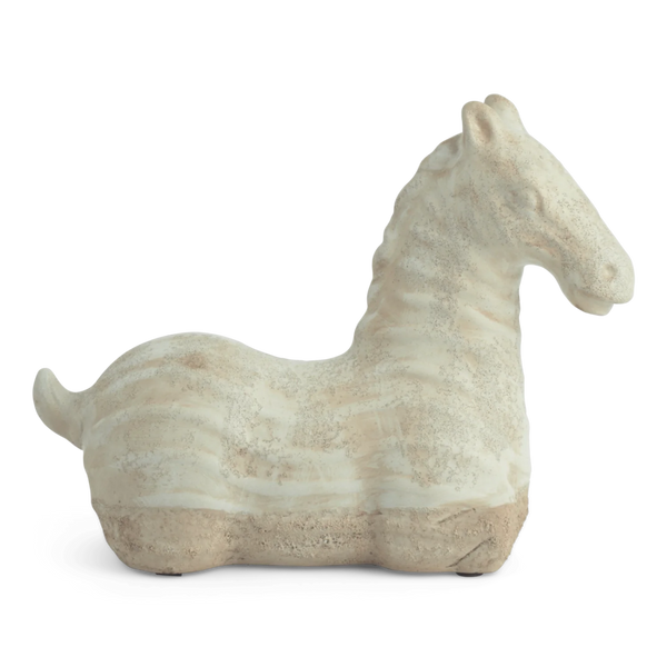 Hickstead Horse ornament in a distressed cream ceramic finish