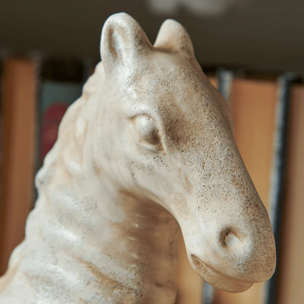 Close-up of the Hickstead Horse ornament showing the sculpted head and textured cream finish