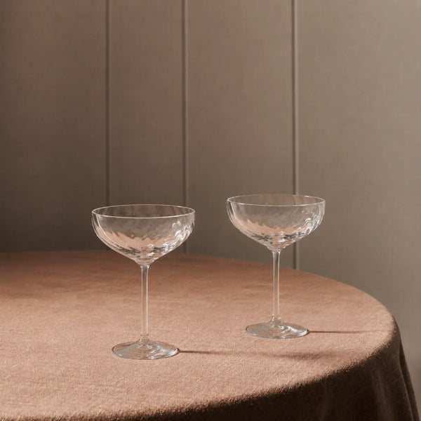 Islington Cocktail Glasses on table with fabric tablecloth