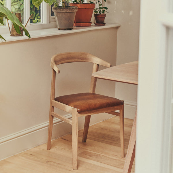 Neptune Furniture_Living & dining furniture_Dining & bar stools default Renewed Borough Oak Dining Chair, Tan Leather