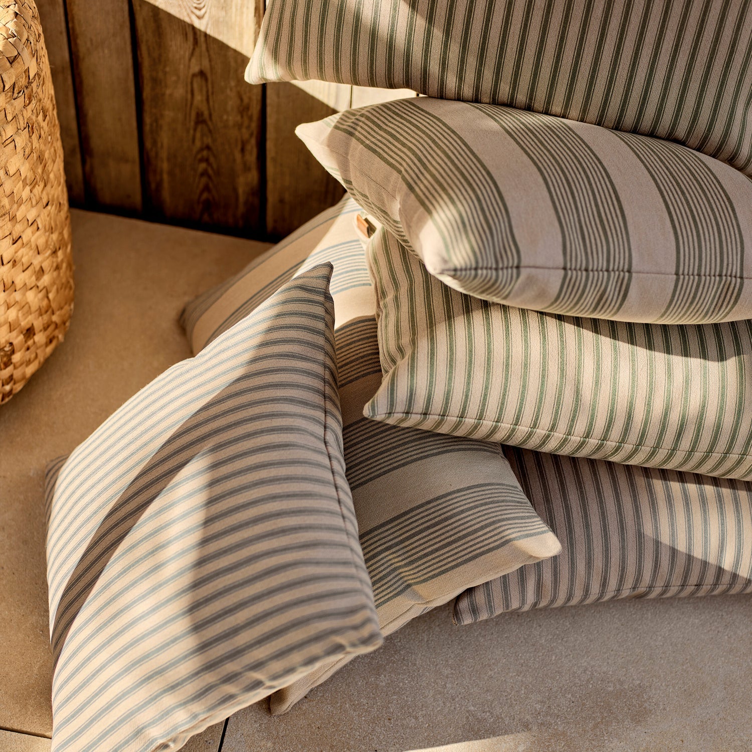 Neptune Cushions Fine Stripe Outdoor Bolster Cushion, Green