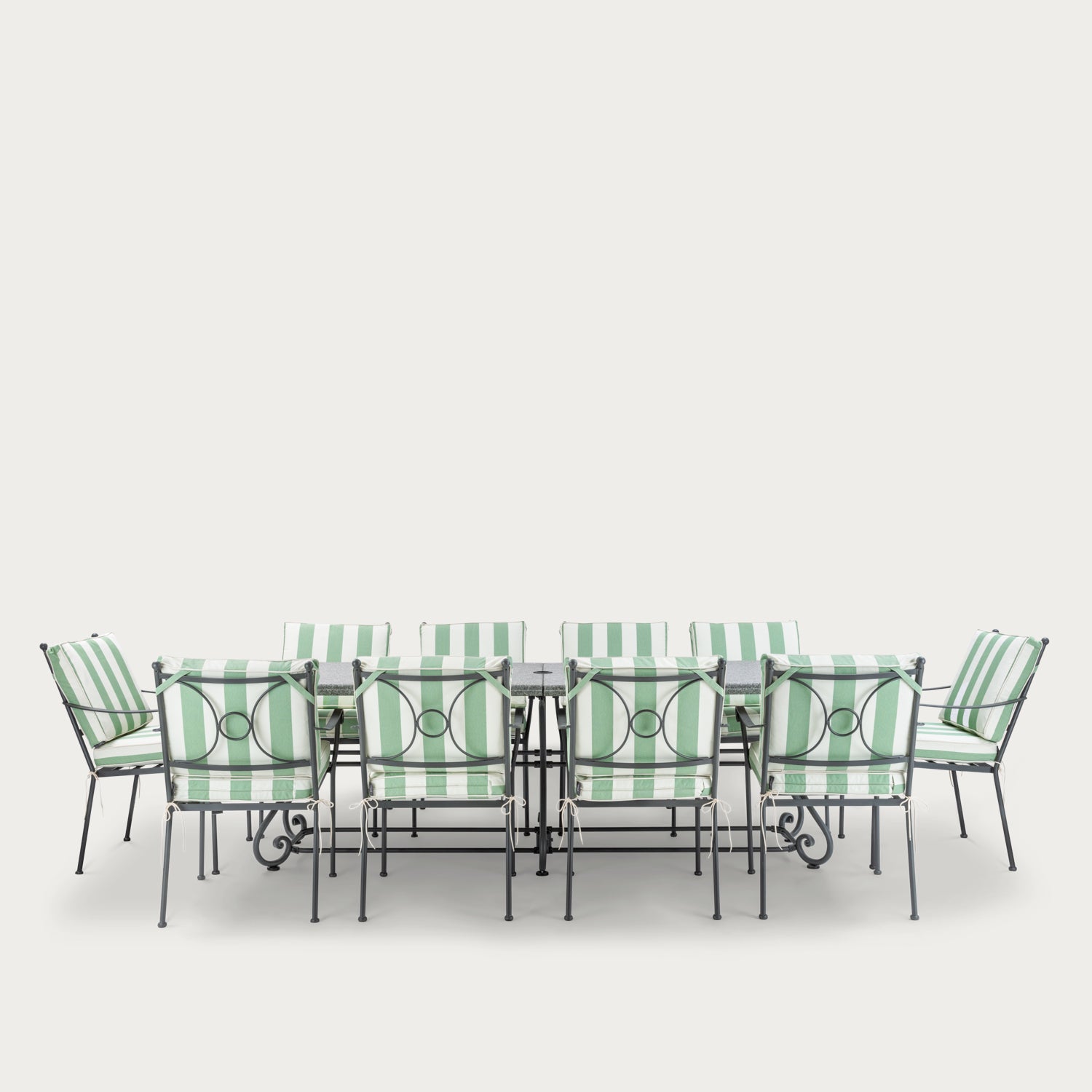 Neptune Garden Sets Cheltenham 10 Seater Set with Green Striped Carver Chairs