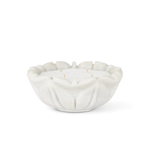 Malpas marble leaf design candle on a white background