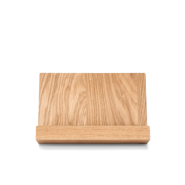 Orford white oak wooden cookbook stand on white background