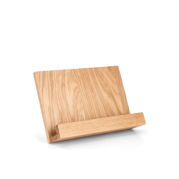 Orford white oak wooden cookbook stand on white background