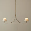 Regency brass bar pendant ceiling light with two lights with linen lampshades
