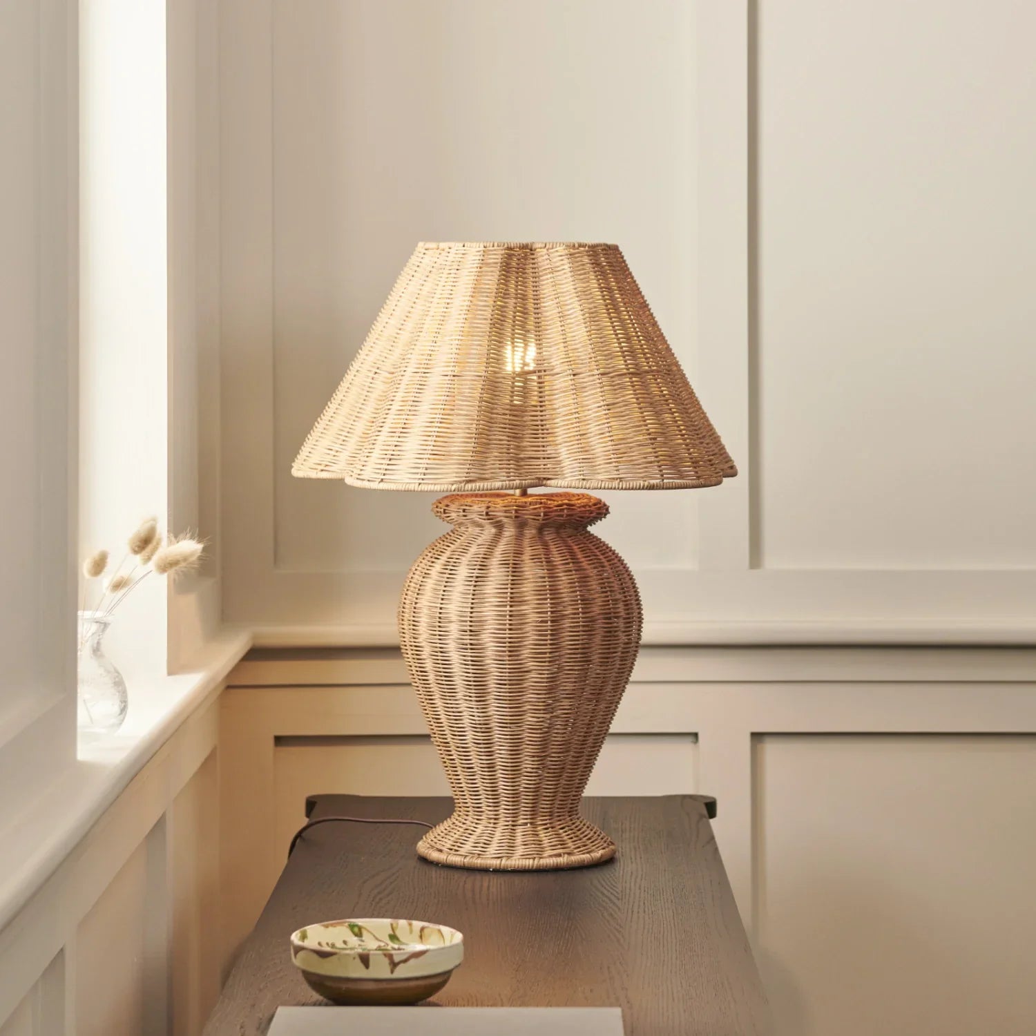 Neptune Accessories_Lighting_Table lamps Athena 18" Scalloped Rattan Athena Medium Rattan Table Lamp