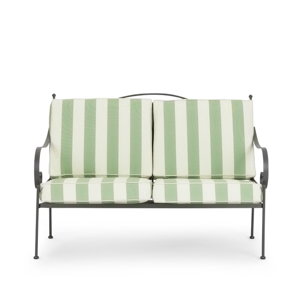 Green and white striped bench on a white background