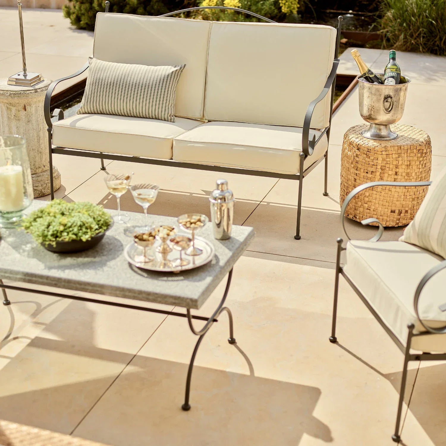 Neptune Seasonal_Garden_Outdoor sofas and relaxed chairs default Cheltenham 4 Seater Metal Garden Sofa Set with Granite Top Coffee Table, Natural