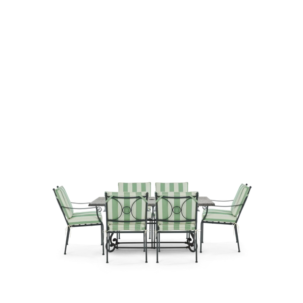 Neptune Seasonal_Garden_Outdoor sofas and relaxed chairs Green Stripe Cheltenham 6 Seater Metal Garden Dining Set
