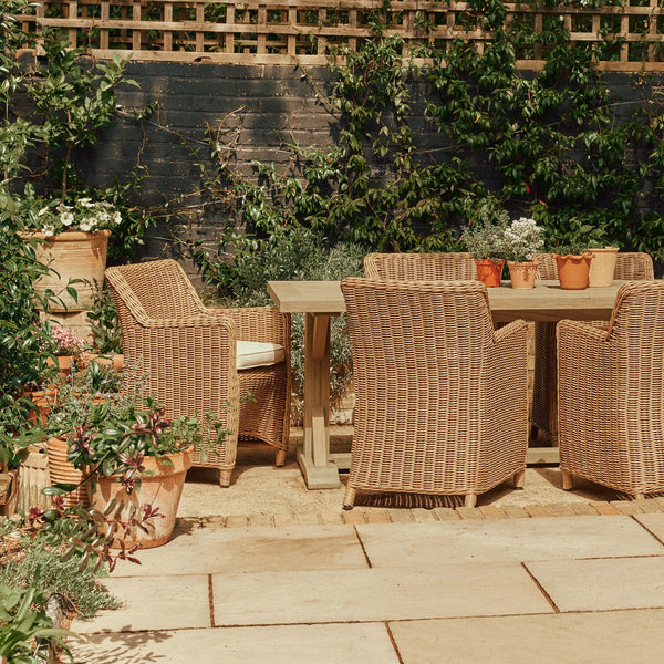 Neptune Seasonal_Garden_Outdoor dining and carver chairs default Harmondsworth 8 Seater Teak Garden Dining Table Set with Stanway Honey Carver Chairs