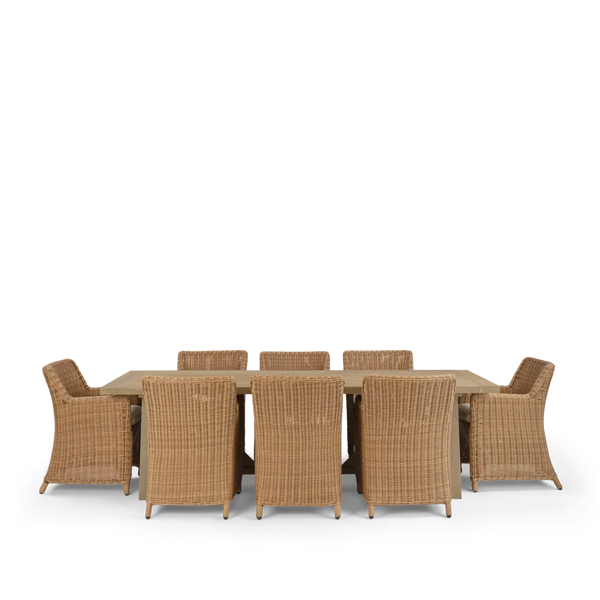 Neptune Seasonal_Garden_Outdoor dining and carver chairs default Harmondsworth 8 Seater Teak Garden Dining Table Set with Stanway Honey Carver Chairs