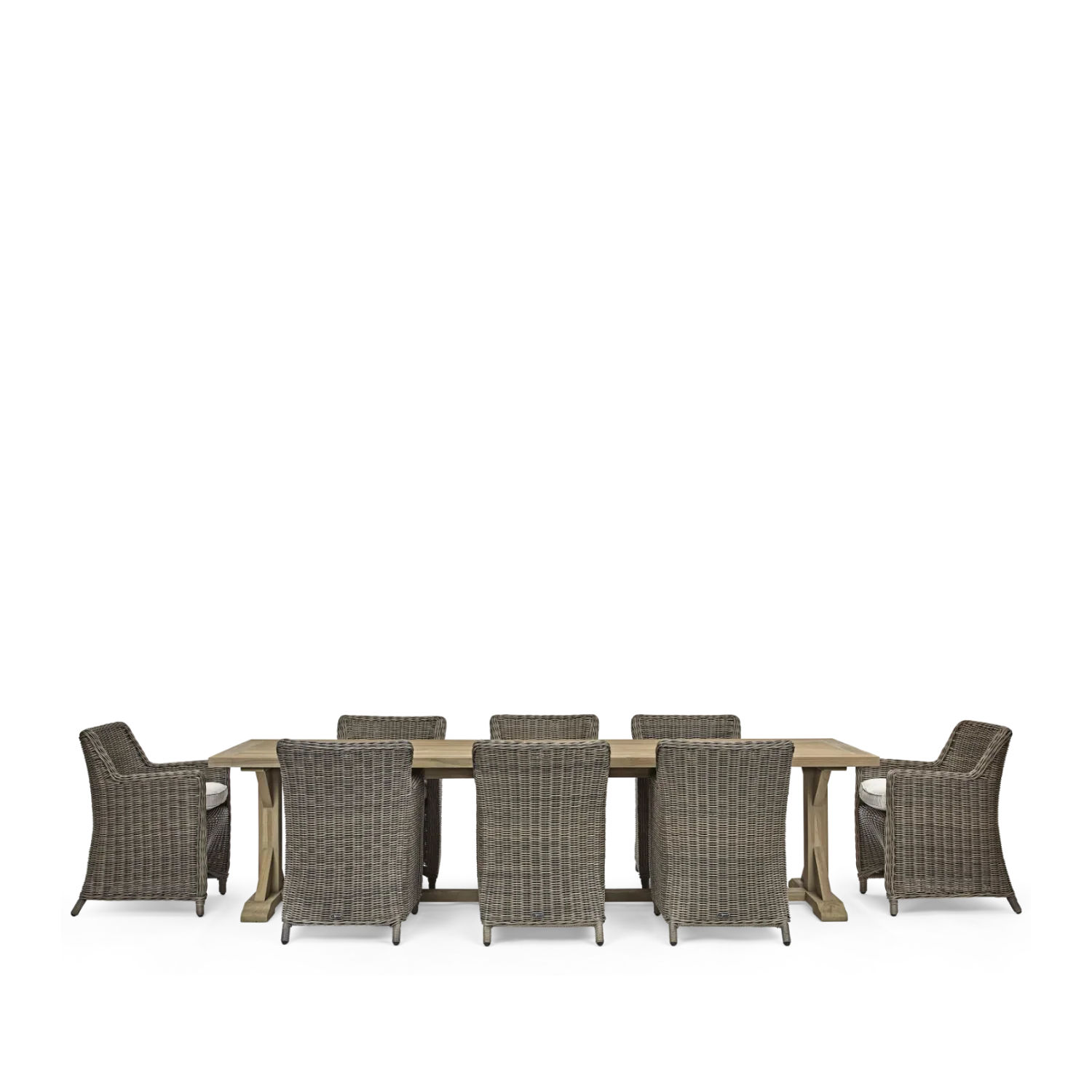 Neptune Seasonal_Garden_Outdoor dining and carver chairs default Harmondsworth 8 Seater Teak Garden Dining Table Set with Stanway Reed Carver Chairs