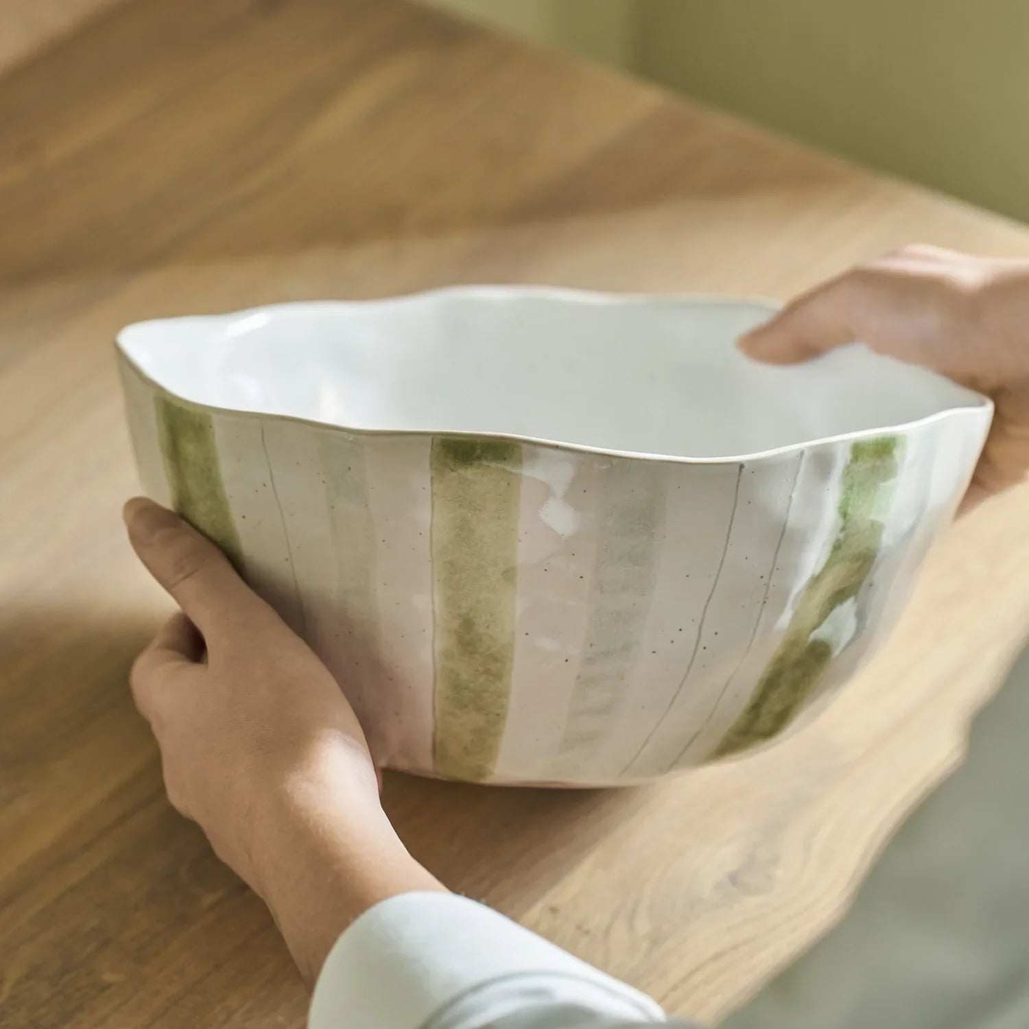 Neptune Accessories_Tabletop_Serveware default Hollywell Serving Bowl, Green Stripe