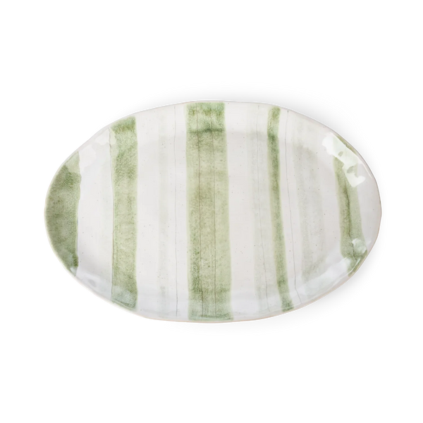 Neptune Accessories_Tabletop_Serveware default Hollywell Round Platter, Green Stripe