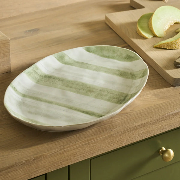 Neptune Accessories_Tabletop_Serveware default Hollywell Round Platter, Green Stripe