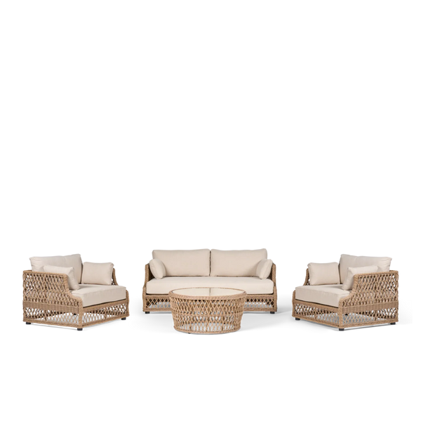 Neptune Seasonal_Garden_Outdoor sofas and relaxed chairs default Longmeadow 4 Seater Wicker Garden Sofa Set with Round Coffee Table