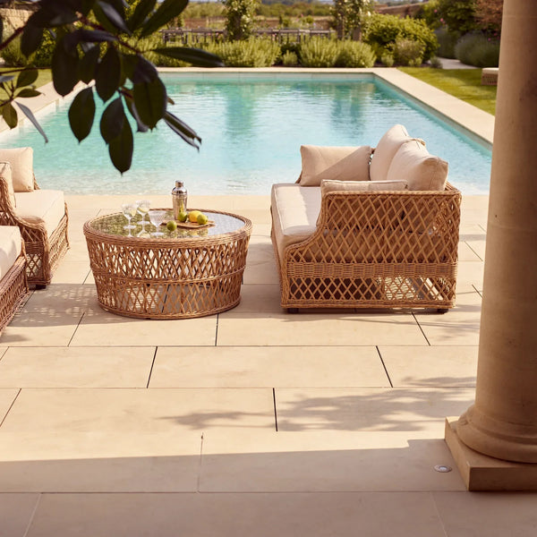 Neptune Seasonal_Garden_Outdoor sofas and relaxed chairs default Longmeadow 4 Seater Wicker Garden Sofa Set with Round Coffee Table