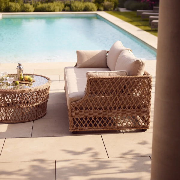 Neptune Seasonal_Garden_Outdoor sofas and relaxed chairs default Longmeadow 4 Seater Wicker Garden Sofa Set with Round Coffee Table