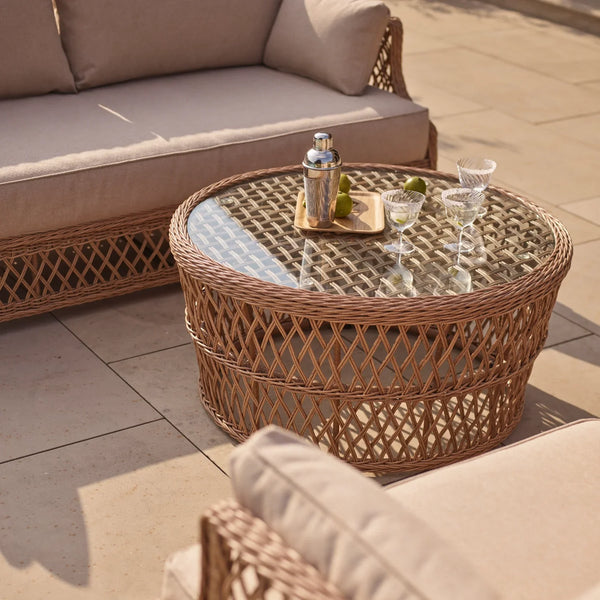 Neptune Seasonal_Garden_Outdoor sofas and relaxed chairs default Longmeadow 4 Seater Wicker Garden Sofa Set with Round Coffee Table