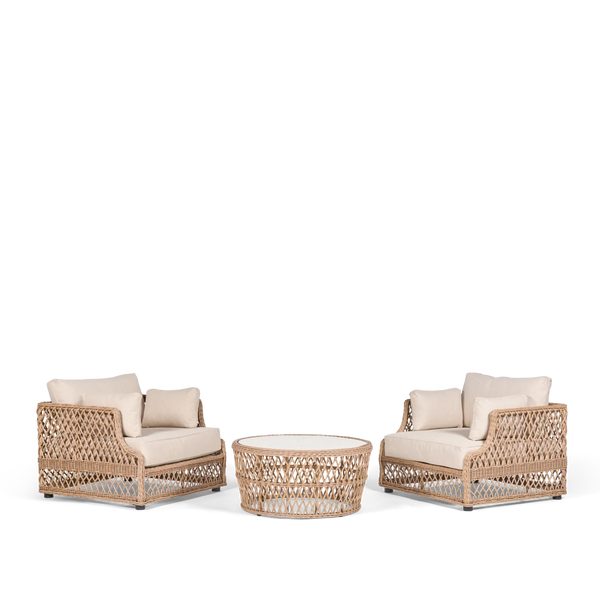 Neptune Seasonal_Garden_Outdoor sofas and relaxed chairs default Longmeadow 2 Seater Wicker Garden Armchair Set with Round Coffee Table