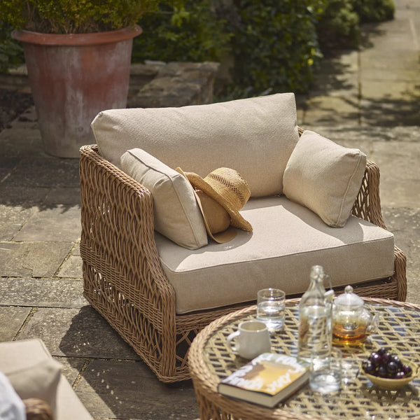 Neptune Seasonal_Garden_Outdoor sofas and relaxed chairs default Longmeadow Wicker Garden Armchair Set with Coffee Table