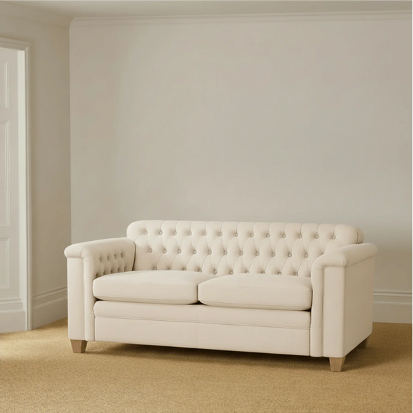 Lottie 2 Seater Sofa, Heavyweight Linen Pale Oat - Natural Oak Legs