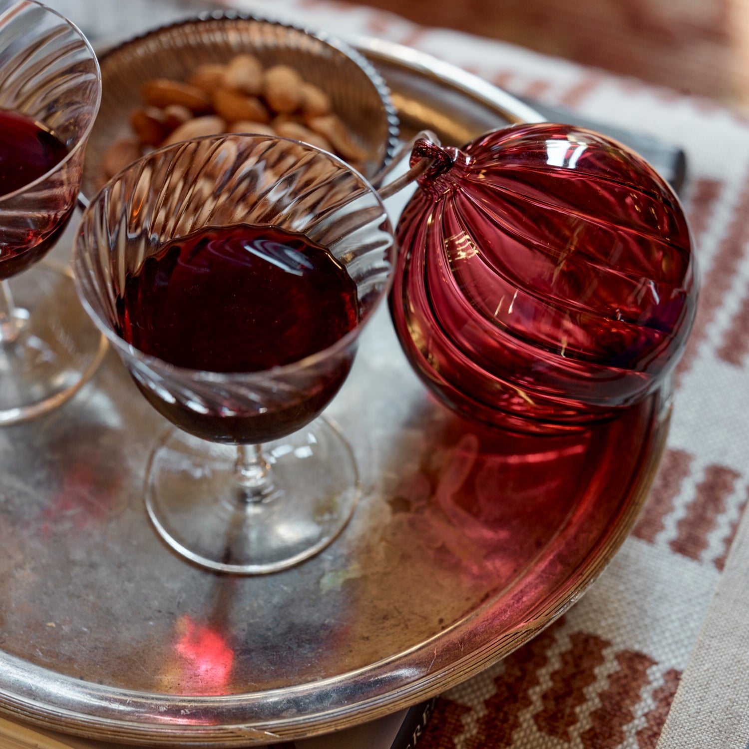 Neptune Christmas Decorations Merlot Avery Glass Baubles, Set of 3