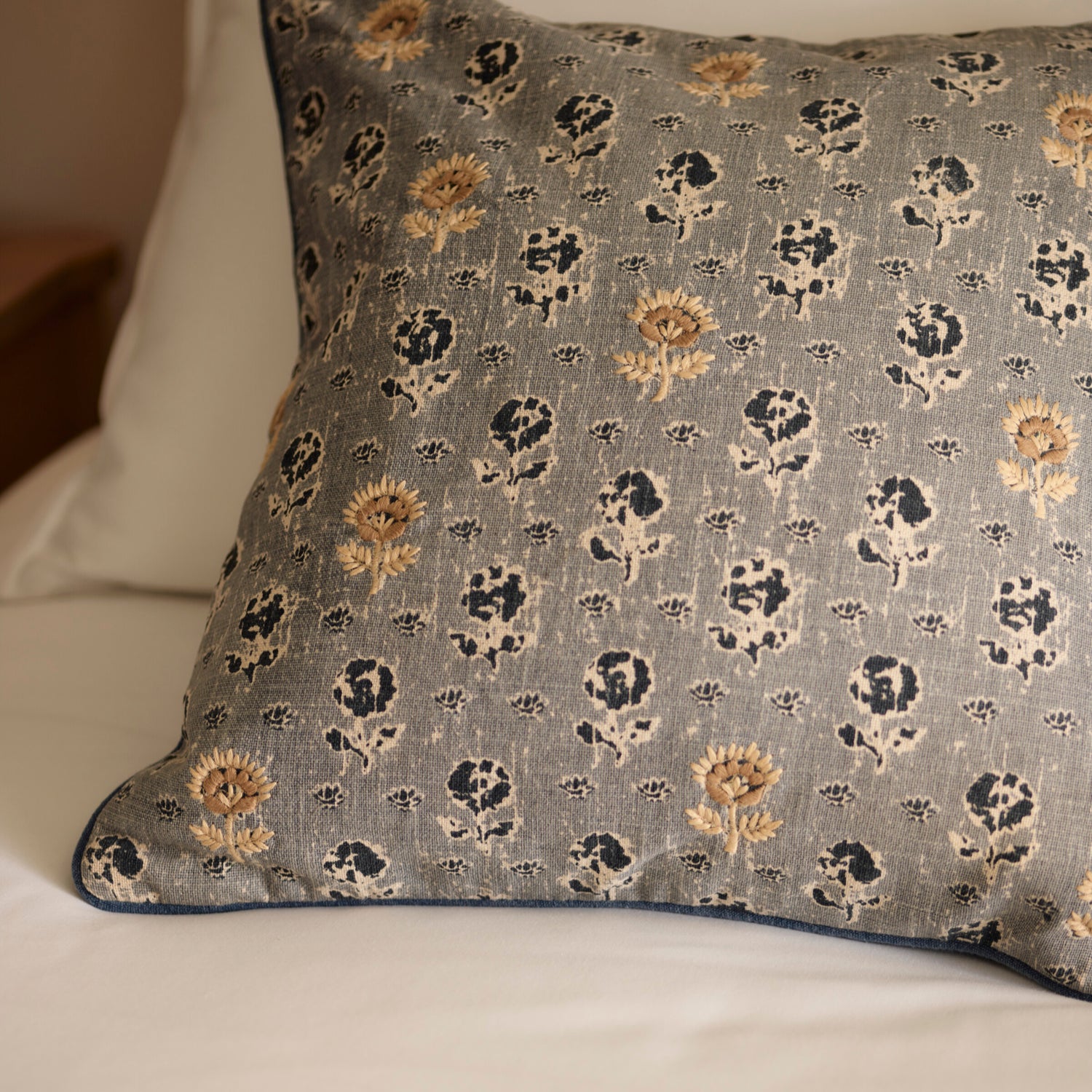 Neptune Cushions Clover Embroidered Scatter Cushion, Navy