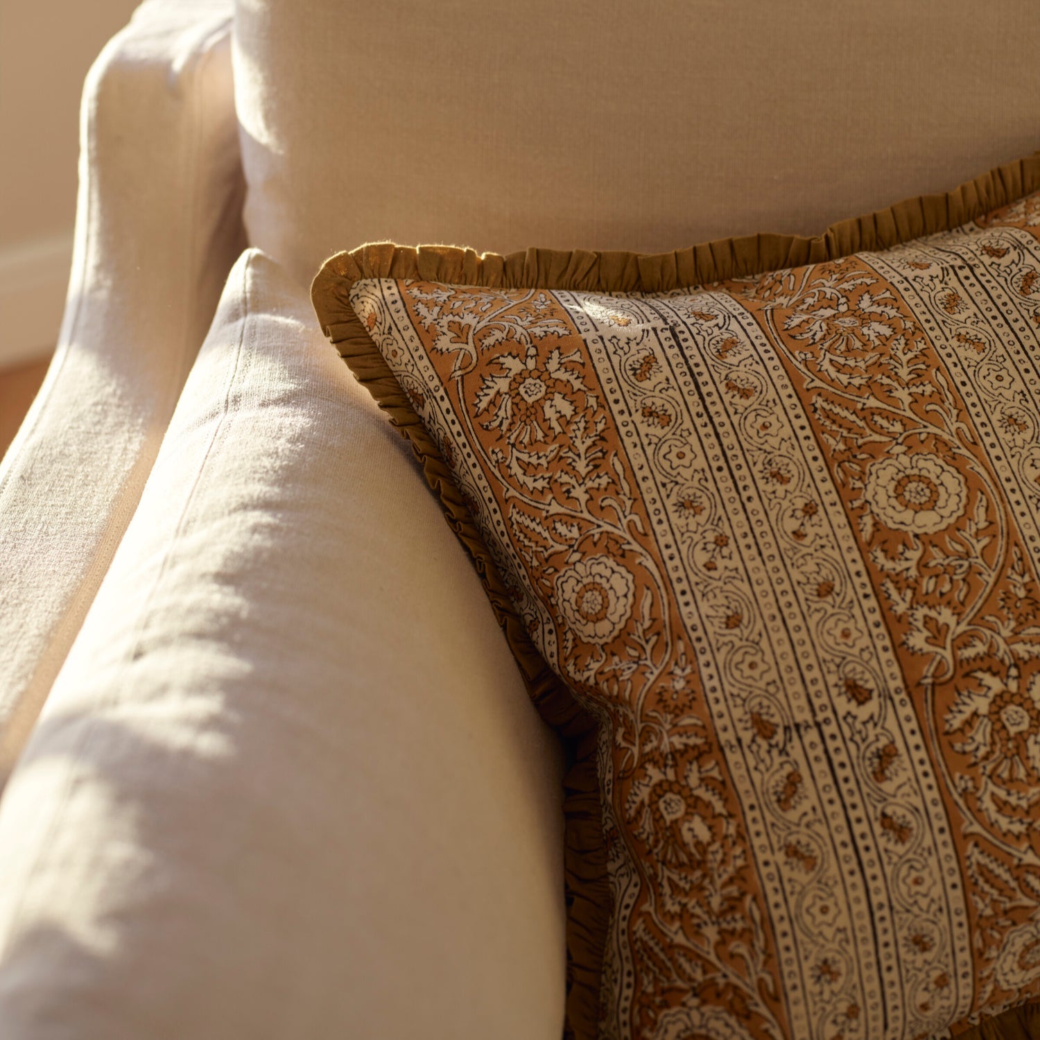 Neptune Cushions Mae Square Printed Scatter Cushion, Mustard