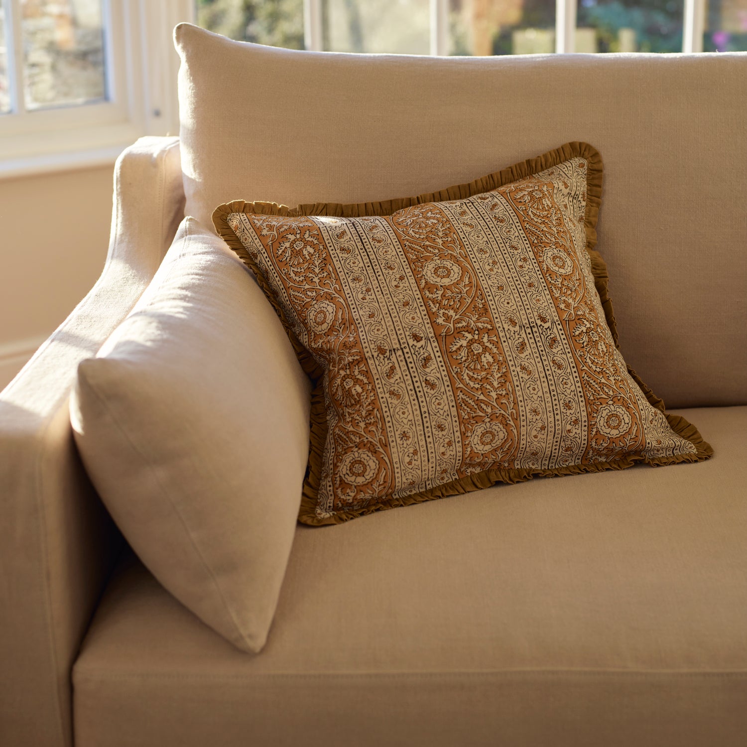 Neptune Cushions Mae Square Printed Scatter Cushion, Mustard