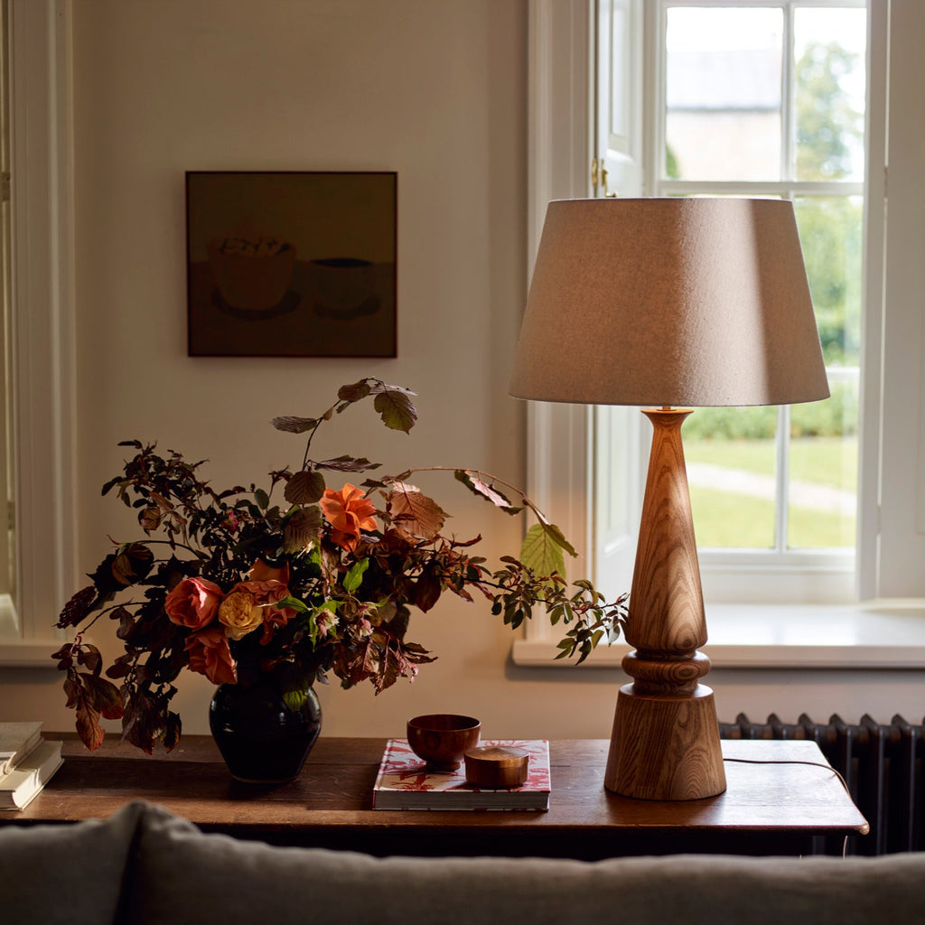 Mason Large Wooden Lamp & Shade, Honey Neptune