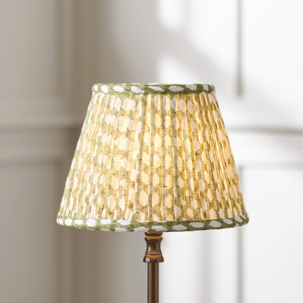Gathered Lampshade, Green Wicker Neptune