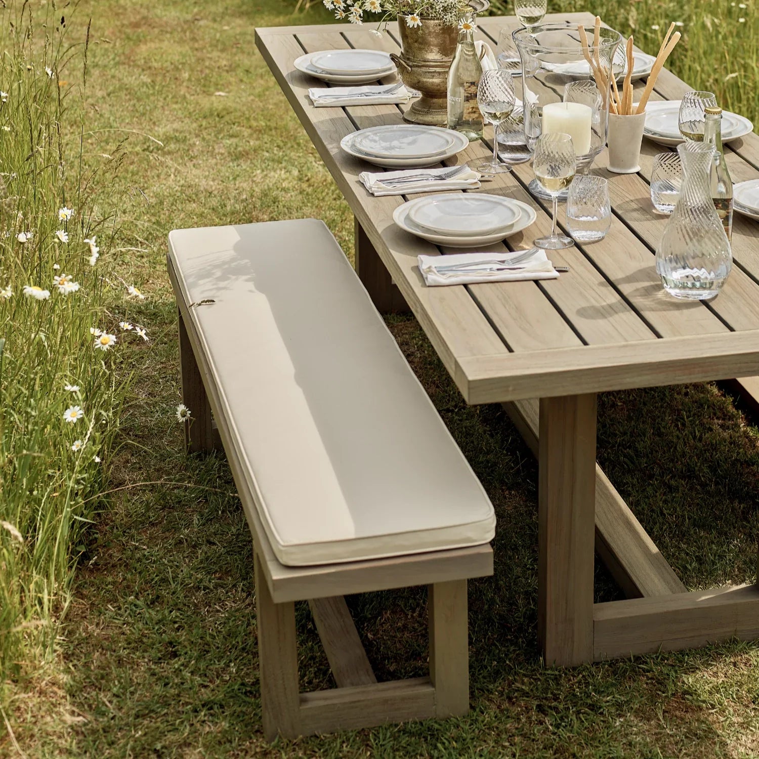Neptune Seasonal_Garden_Outdoor dining and carver chairs Default Pembrey 3 Seater Teak Garden Bench with Cushion