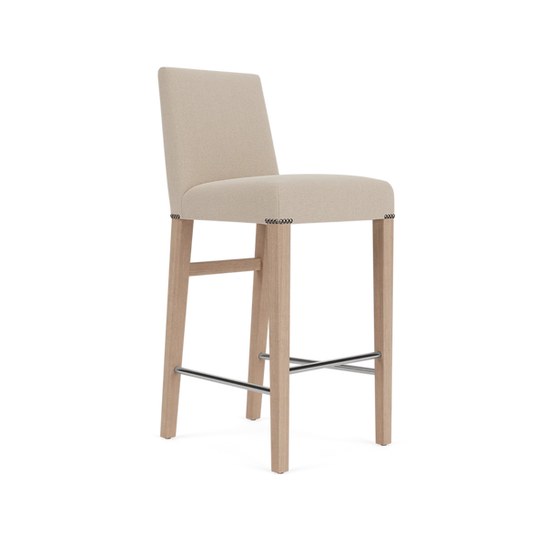 Neptune Furniture_Upholstery_Upholstered dining & bar stools default Renewed Shoreditch High Back Bar Stool, Heavyweight Linen Millet, Vintage Oak