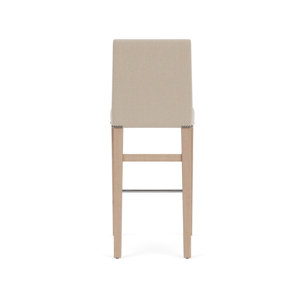 Neptune Furniture_Upholstery_Upholstered dining & bar stools default Renewed Shoreditch High Back Bar Stool, Heavyweight Linen Millet, Vintage Oak