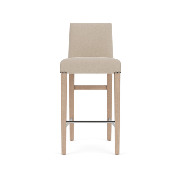 Neptune Furniture_Upholstery_Upholstered dining & bar stools default Renewed Shoreditch High Back Bar Stool, Heavyweight Linen Millet, Vintage Oak