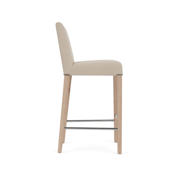 Neptune Furniture_Upholstery_Upholstered dining & bar stools default Renewed Shoreditch High Back Bar Stool, Heavyweight Linen Millet, Vintage Oak