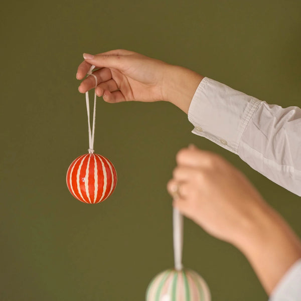 Neptune Seasonal_Christmas_Christmas tree decorations default Ridley Pinstripe Papier Mâché Bauble, Red