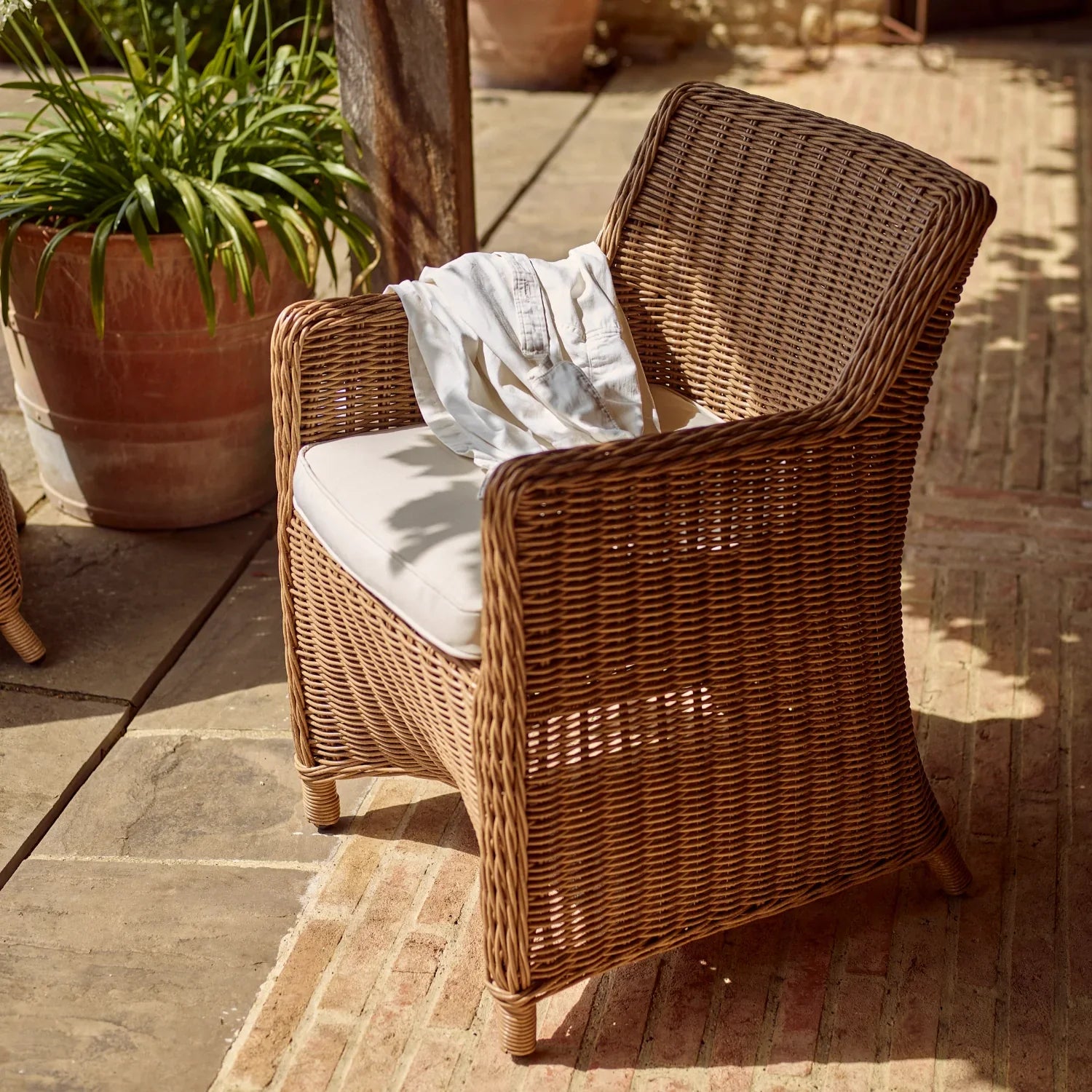 Neptune Seasonal_Garden_Outdoor dining and carver chairs default Stanway Wicker Garden Carver Dining Chair, Honey