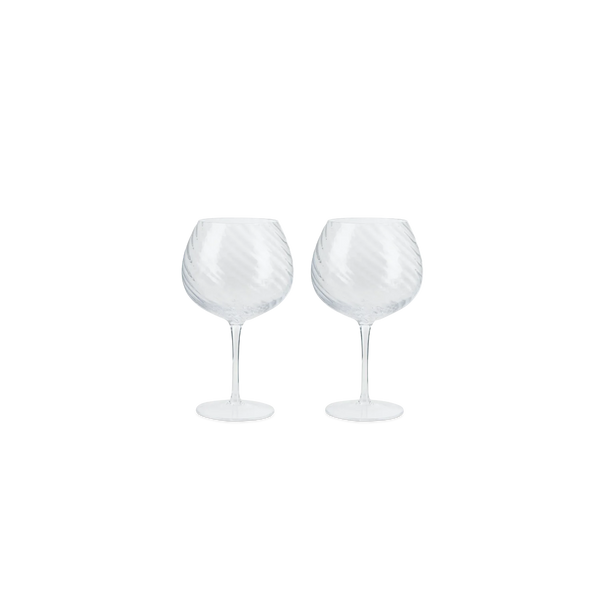Two clear stemmed gin glasses with a textured, ribbed pattern on their bowls, shown side-by-side against a plain background.