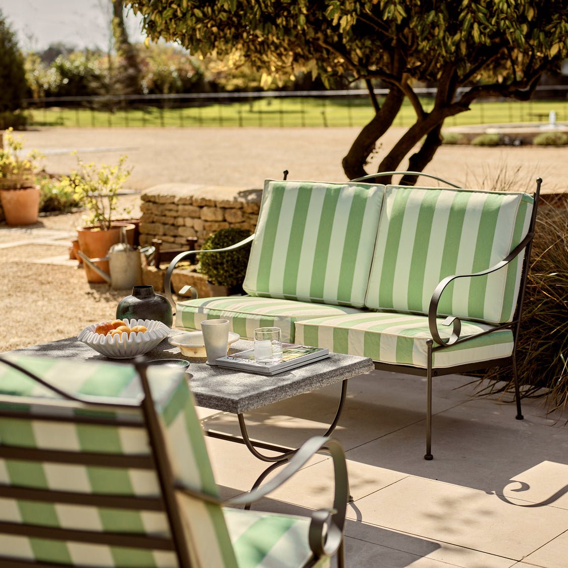 Cheltenham Seater Metal Garden Sofa, Green Stripe – Neptune