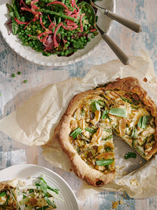 Asparagus and goats’ cheese tart with wild garlic