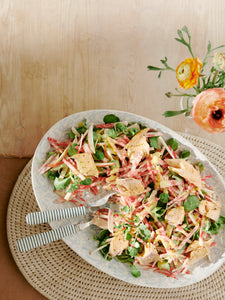 Candied beetroot, apple & smoked trout salad with sherry vinegar & honey dressing