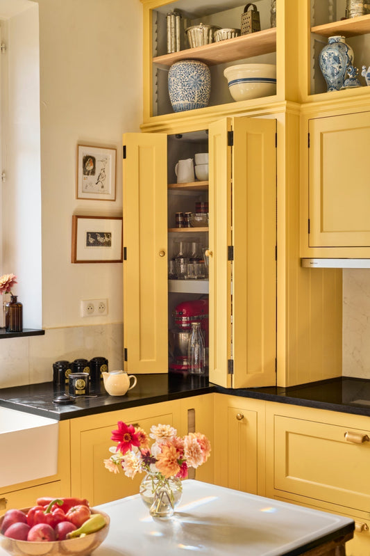 A colourful compact kitchen