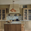 Henley kitchen with Honed Slate painted cabinetry, oak island, marble worktops and glass-fronted cupboards.