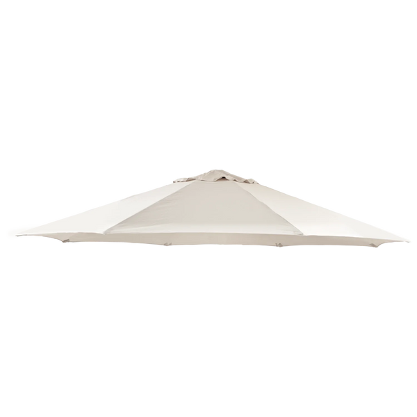 A large patio umbrella shown from a side perspective on a solid white background.